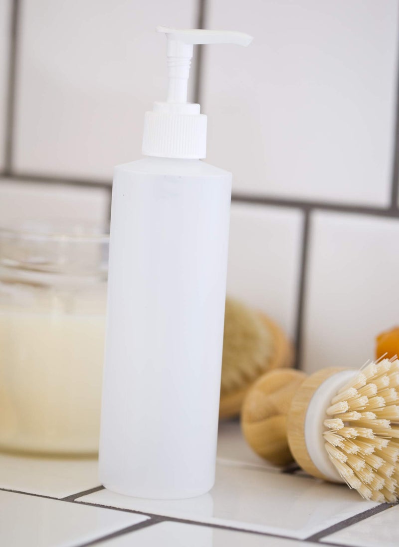 JUVITUS Clear Natural Large Refillable Plastic Squeeze Bottle with White Lotion Pump Dispenser 8 oz - (12 Pack) - Image 3